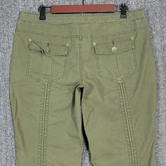 Arizona Jeans Pants Womens 15 Green Capri Stretch Cotton Waist & Leg Drawstrings - Picture 8 of 11